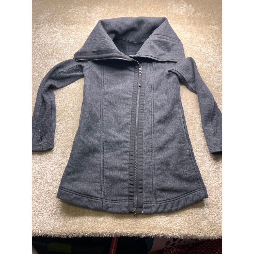 Lululemon Savasana Jacket Heathered Charcoal Grey Full Zip Funnel Neck Longline